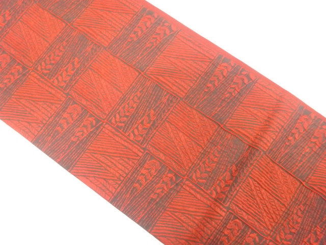 ふくれ織変わり市松に枝葉模様織出し全通袋帯